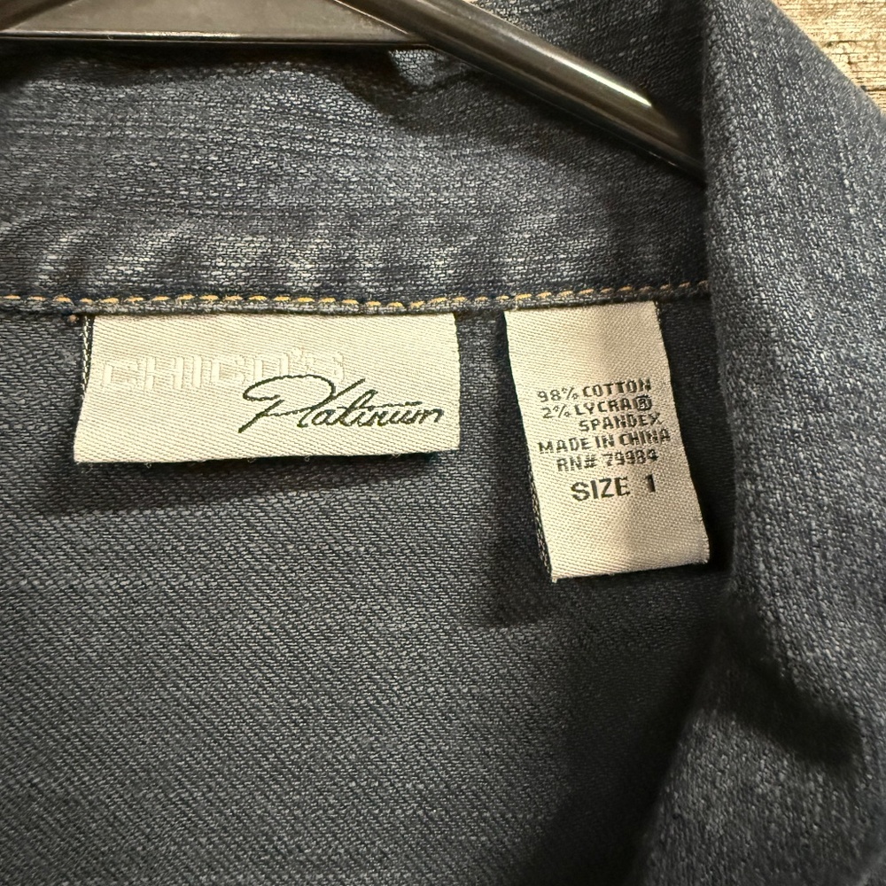 Chico's Platinum Denim jackets, silver button, French cuffs, sz 1 - Picture 4 of 6